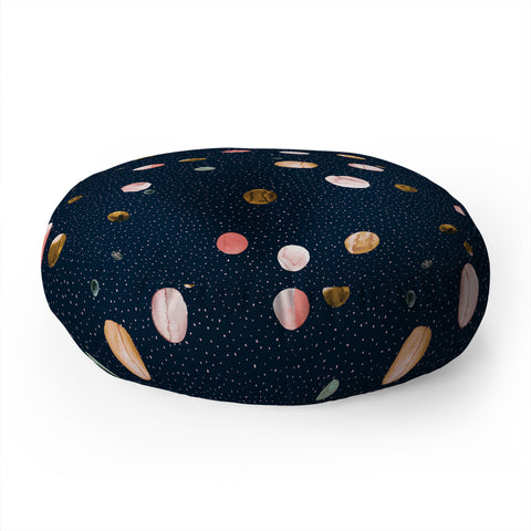 Ninola Design Watercolor Dots Mineral Navy Floor Pillow Round