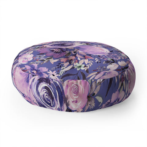Ninola Design Watercolor Floral Very Peri Floor Pillow Round