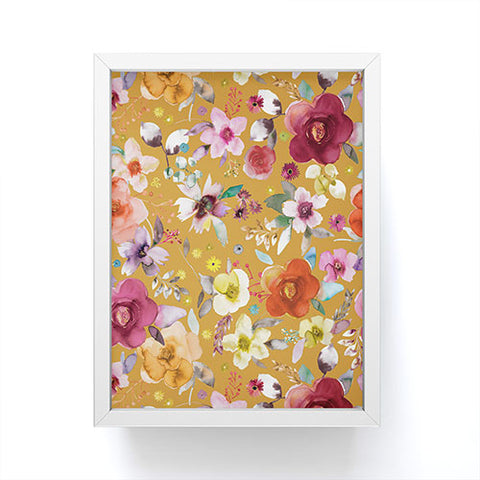 Ninola Design Watercolor flowers bouquet Mustard Framed Mini Art Print