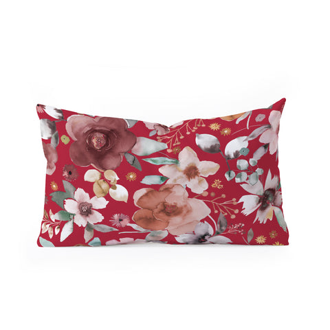 Ninola Design Watercolor flowers bouquet Red Oblong Throw Pillow