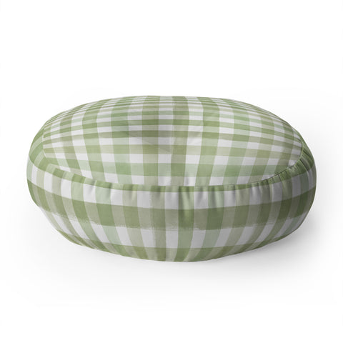 Ninola Design Watercolor Gingham Salad Green Floor Pillow Round