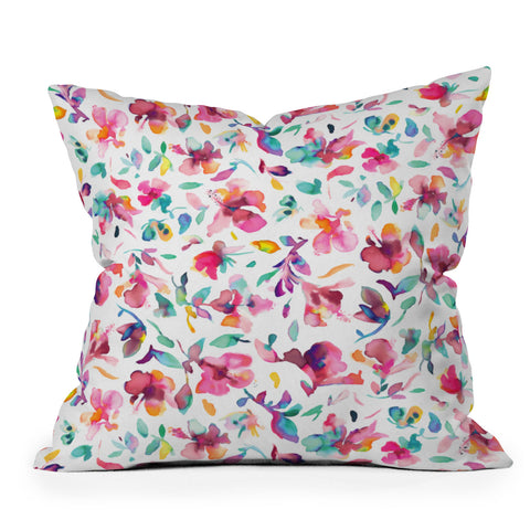 Ninola Design Watercolor Hibiscus Floral Pink Throw Pillow