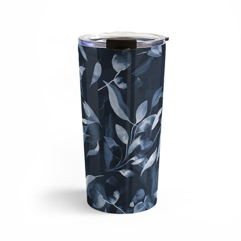 Ninola Design Watercolor Leaves Blue Navy Travel Mug