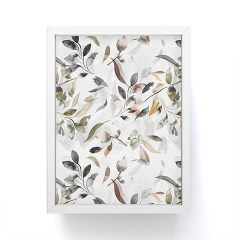 Ninola Design Watercolor Leaves Green gray Framed Mini Art Print