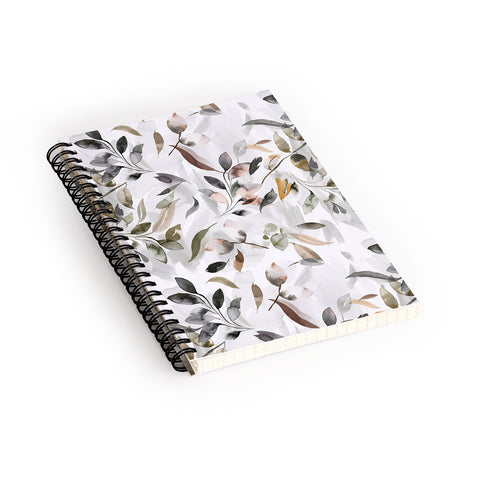 Ninola Design Watercolor Leaves Green gray Spiral Notebook