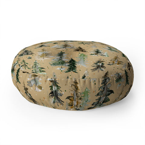 Ninola Design Watercolor Pines Spruces Beige Floor Pillow Round