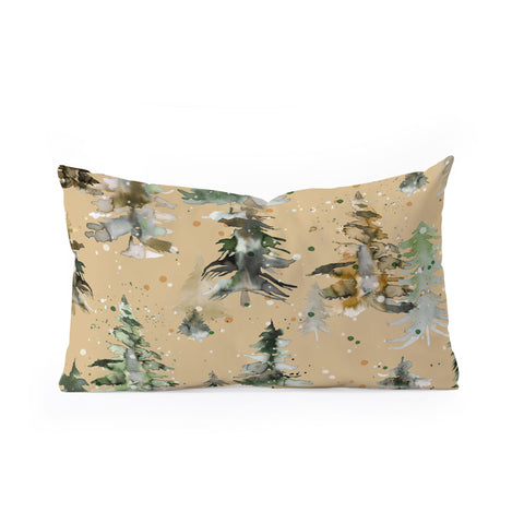 Ninola Design Watercolor Pines Spruces Beige Oblong Throw Pillow