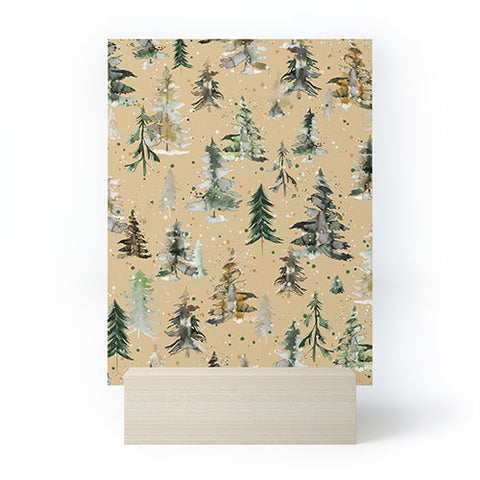 Ninola Design Watercolor Pines Spruces Beige Mini Art Print