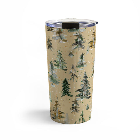 Ninola Design Watercolor Pines Spruces Beige Travel Mug
