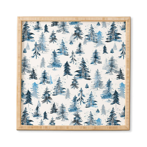 Ninola Design Watercolor Pines Spruces Blue Framed Wall Art