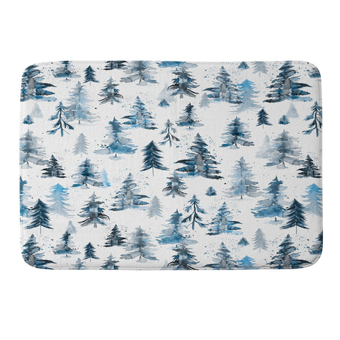 Ninola Design Watercolor Pines Spruces Blue Memory Foam Bath Mat