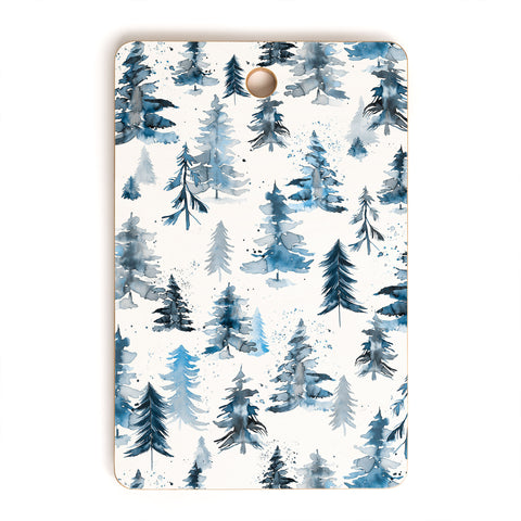Ninola Design Watercolor Pines Spruces Blue Cutting Board Rectangle