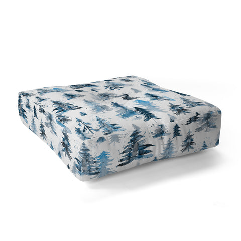 Ninola Design Watercolor Pines Spruces Blue Floor Pillow Square