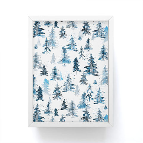 Ninola Design Watercolor Pines Spruces Blue Framed Mini Art Print