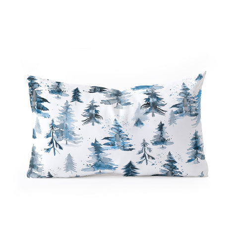 Ninola Design Watercolor Pines Spruces Blue Oblong Throw Pillow