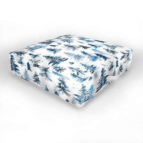 Ninola Design Watercolor Pines Spruces Blue Outdoor Floor Cushion