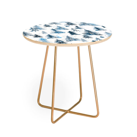 Ninola Design Watercolor Pines Spruces Blue Round Side Table