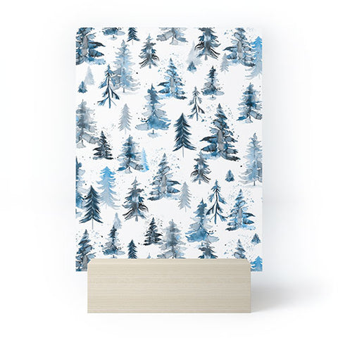 Ninola Design Watercolor Pines Spruces Blue Mini Art Print