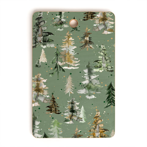 Ninola Design Watercolor Pines Spruces Green Cutting Board Rectangle
