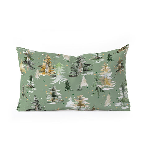 Ninola Design Watercolor Pines Spruces Green Oblong Throw Pillow