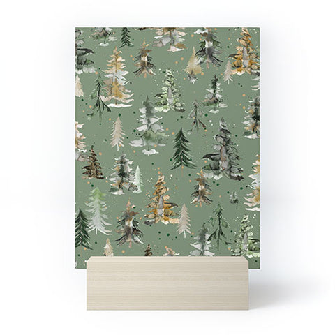 Ninola Design Watercolor Pines Spruces Green Mini Art Print