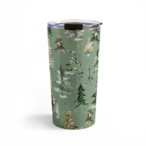Ninola Design Watercolor Pines Spruces Green Travel Mug