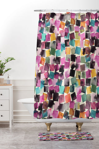 Ninola Design Watercolor plaids Pink Shower Curtain And Mat