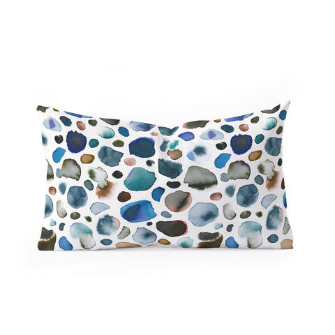 Ninola Design Watercolor Stains Blue Gold Oblong Throw Pillow