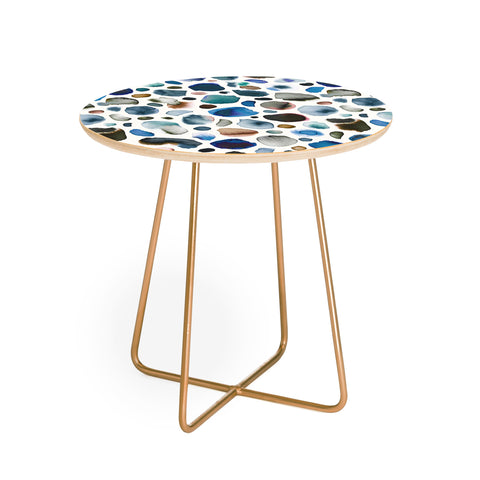 Ninola Design Watercolor Stains Blue Gold Round Side Table