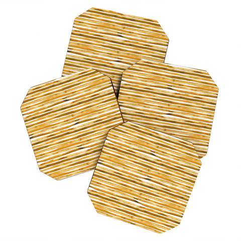 Ninola Design Watercolor stripes sunny gold Coaster Set