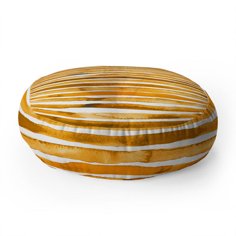 Ninola Design Watercolor stripes sunny gold Floor Pillow Round