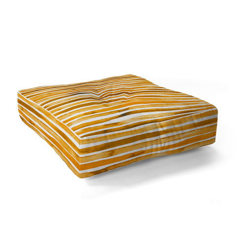 Ninola Design Watercolor stripes sunny gold Floor Pillow Square