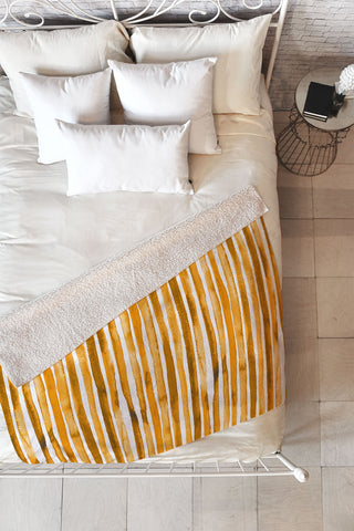 Ninola Design Watercolor stripes sunny gold Fleece Throw Blanket