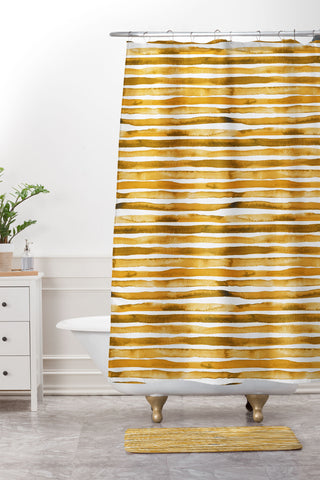 Ninola Design Watercolor stripes sunny gold Shower Curtain And Mat