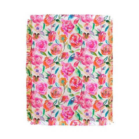 Ninola Design Watercolor Summer Roses Throw Blanket