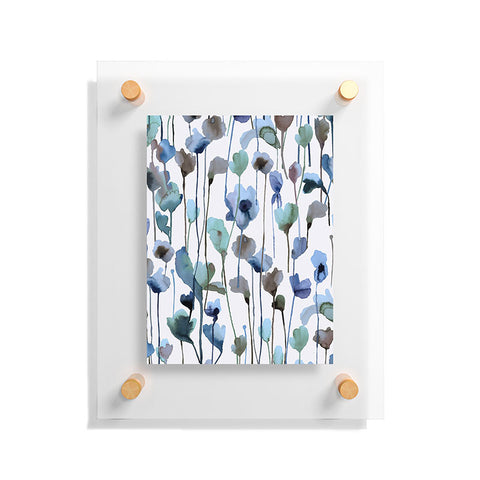 Ninola Design Watery Abstract Flowers Blue Floating Acrylic Print