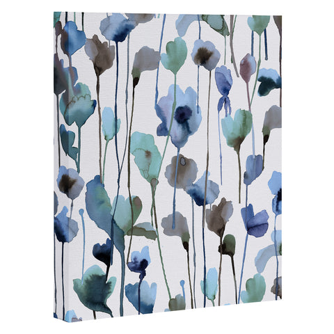 Ninola Design Watery Abstract Flowers Blue Art Canvas