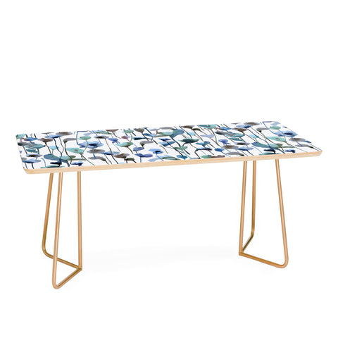 Ninola Design Watery Abstract Flowers Blue Coffee Table