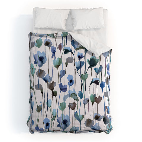 Ninola Design Watery Abstract Flowers Blue Comforter