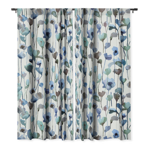 Ninola Design Watery Abstract Flowers Blue Blackout Non Repeat
