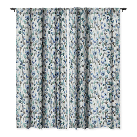 Ninola Design Watery Abstract Flowers Blue Blackout Window Curtain