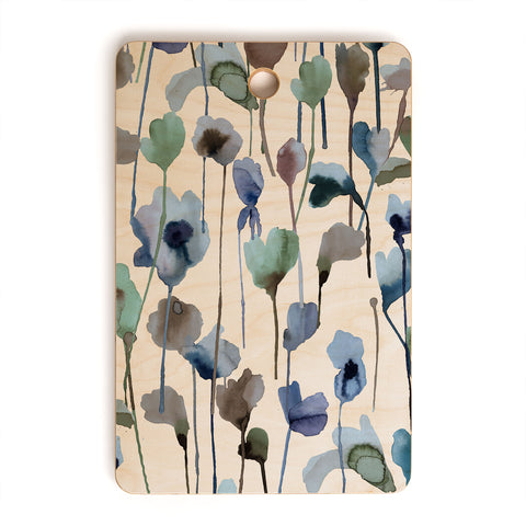 Ninola Design Watery Abstract Flowers Blue Cutting Board Rectangle
