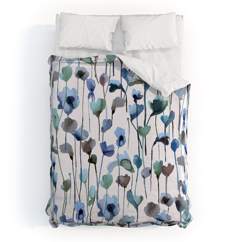 Ninola Design Watery Abstract Flowers Blue Duvet Cover