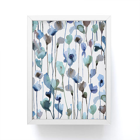 Ninola Design Watery Abstract Flowers Blue Framed Mini Art Print