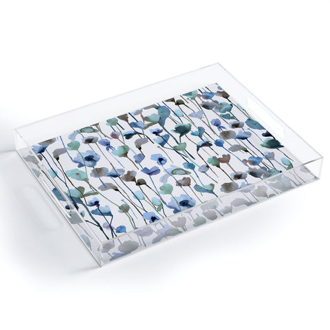 Ninola Design Watery Abstract Flowers Blue Acrylic Tray