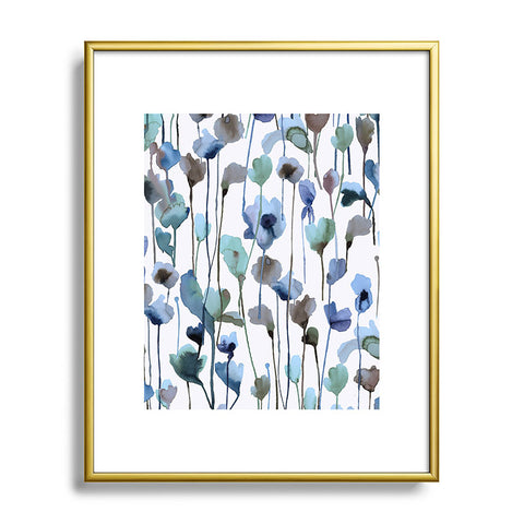 Ninola Design Watery Abstract Flowers Blue Metal Framed Art Print