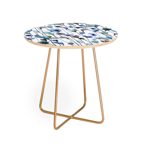 Ninola Design Watery Abstract Flowers Blue Round Side Table