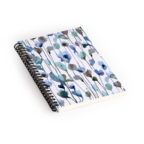 Ninola Design Watery Abstract Flowers Blue Spiral Notebook