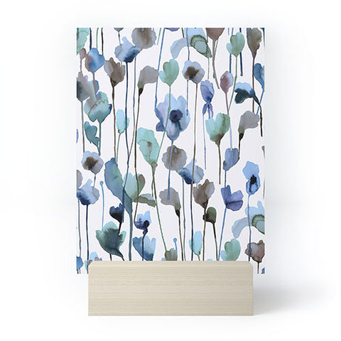 Ninola Design Watery Abstract Flowers Blue Mini Art Print