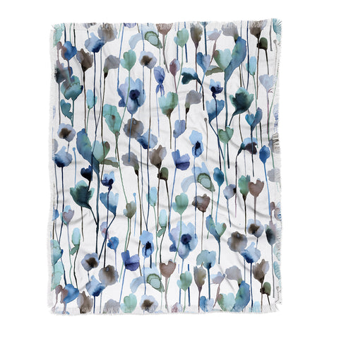 Ninola Design Watery Abstract Flowers Blue Throw Blanket
